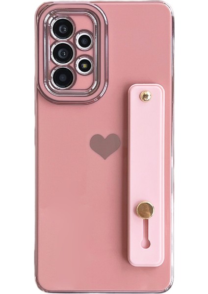 Samsung Galaxy A13 Için 4g Ince Telefon Kılıfı Kalp Desen Elektrapan Tpu Kickstand Strap-Pink ile Kapak (Yurt Dışından)