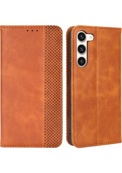 Samsung Galaxy S23+, Retro Doku Flip Deri Cüzdan Koruyucu Telefon Kapak Brown Için Telefon Kapağı (Yurt Dışından)
