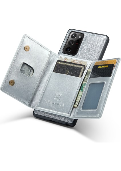 Samsung Galaxy NOTE20 Için ULTRA/NOTE20 Ultra 5g 2'si 1 Arada Pu Deri Kaplamalı Pc+Tpu Anti-Fall Geri Kılıf Kickstand Magneticed Fermuar Cüzdan Telefon Kapak Silver (Yurt Dışından)