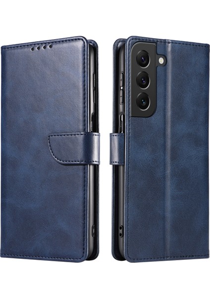 Samsung Galaxy S23+ Çizgiye Karşı Çizgiye Dönüşlü Telefon Kapağı Stand Cüzdan Mavisi ile Kare Deri Cep Telefon Kılıfı (Yurt Dışından)