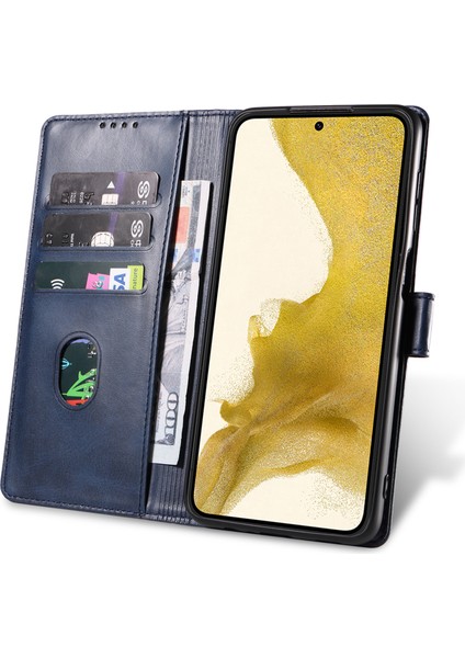 Samsung Galaxy S23+ Çizgiye Karşı Çizgiye Dönüşlü Telefon Kapağı Stand Cüzdan Mavisi ile Kare Deri Cep Telefon Kılıfı (Yurt Dışından)