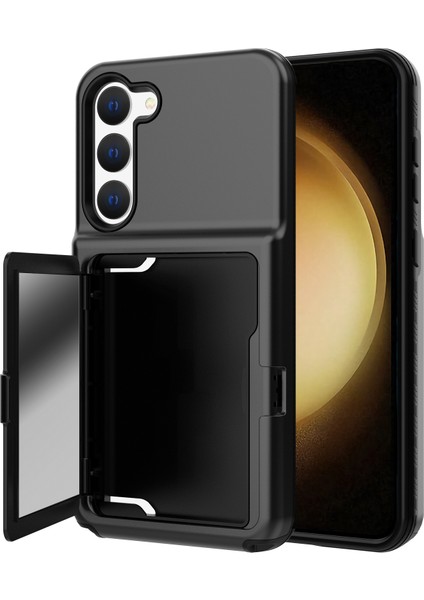 Samsung Galaxy S23 Için+ Cardcase Serisi Ayna Işlevi Telefon Kılıf Kickstand Card Tutucu Kalınlaştırılmış Telefon Kapak Black (Yurt Dışından)