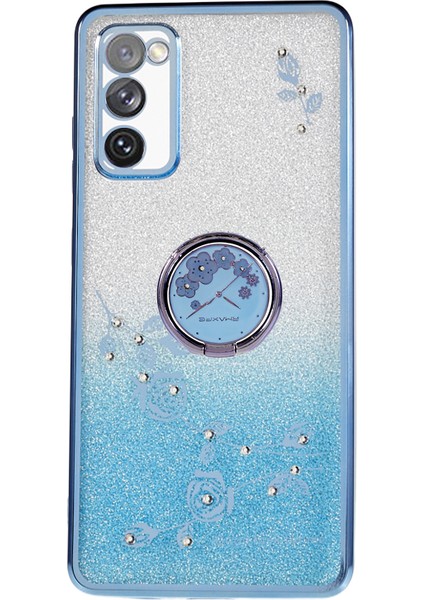 Samsung Galaxy S20 Fe/fe 5g/fe 2022/S20 Lite Rhinestone Kickstand Telefon Kılıfı Çiçek Deseni Gritter Tpu Kapak-Blue (Yurt Dışından)