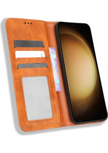 Samsung Galaxy S23+, Retro Doku Flip Deri Cüzdan Koruyucu Telefon Kapak Brown Için Telefon Kapağı (Yurt Dışından)