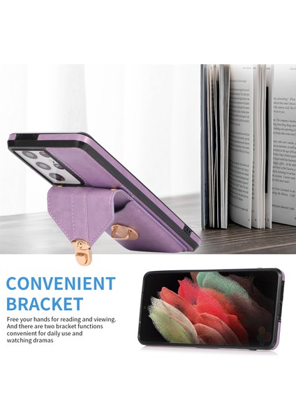 Samsung Galaxy S21 Ultra 5g Kart Tutucu Kickstand Pu Deri+Tpu Omuz Kayışı Mühendisi ile Telefon Kapağı (Yurt Dışından)