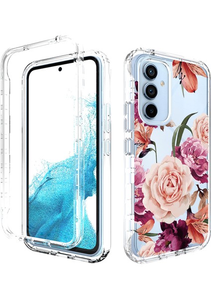 Samsung Galaxy A54 5g Pc Frame+Tpu Şeffaf Kılıf Desen Baskı Damla Geçirmez Kapak-Moral Çiçek (Yurt Dışından)