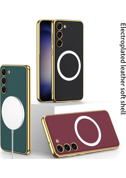 Samsung Galaxy S23 Için Gkk+ Elektraplama Tpu Çerçeve Pu Deri+ Pc Telefon Kılıfı Magsafe-Pink ile Uyumlu (Yurt Dışından)