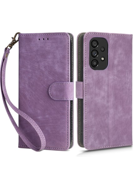 Samsung Galaxy A73 Için 5g Rfıd Engelleme Deri Anti Drop Anti-Drop Telefon Kılıfı Flip Stand Cüzdan Kapağı El Strap-Purple (Yurt Dışından)
