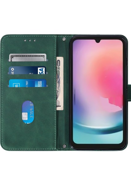 Samsung Galaxy S23 Fe Deri Için Telefon Kılıfı Omuz Kayışı Blackish Yeşil ile Baskılı Cüzdan Stand Kapağı (Yurt Dışından)