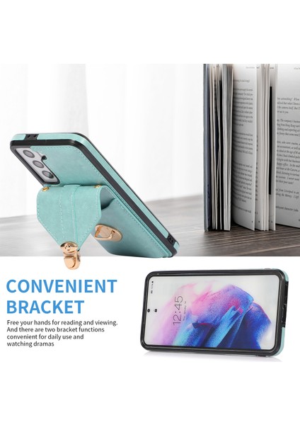 Samsung Galaxy S22+ 5g Kickstand Pu Deri+ Tpu Telefon Kapağı Omuz Kayış Yeşili ile Kart Tutucu Kasası (Yurt Dışından)