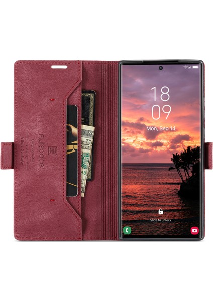 Samsung Galaxy S23 Için Ultra Rfıd Engelleme Telefon Kılıfı Flip Deri Stand Cüzdan Tam Koruma Retro Doku Mat Telefon Kapak-Kırmızı (Yurt Dışından)