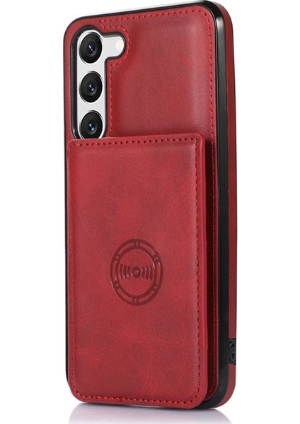 Samsung Galaxy S23 Için+ Kart Tutucu Telefon Kılıfı Pu Deri Kaplamalı Tpu Kickstand Araba Montajı Metal Kırmızısı (Yurt Dışından)
