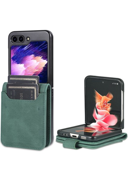 Samsung Galaxy Z Flip5 5g Pu Deri Telefon Kılıf Kickstand Card Yuvaları Kapak Yeşilleri (Yurt Dışından)