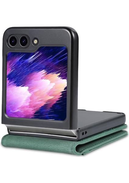 Samsung Galaxy Z Flip5 5g Pu Deri Telefon Kılıf Kickstand Card Yuvaları Kapak Yeşilleri (Yurt Dışından)