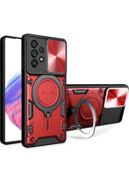 Samsung Galaxy A33 5g Kickstand Koruyucu Kılıf Tpu Pc Telefon Kabuğu Slayt Lensli Kapak Kırmızısı (Yurt Dışından)