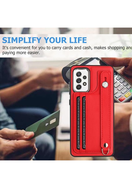 Samsung Galaxy A73 5g Cep Telefonu Kapak Kartı Yuvaları Pu Deri+Tpu Kickstand Case-Red (Yurt Dışından) fiyatları
