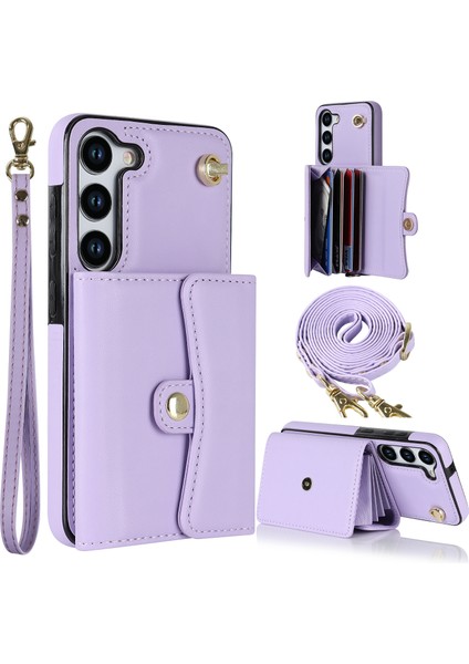 Samsung Galaxy S23 Için+ Rfıd Engelleme Telefon Kılıf Akordeon Stili Kart Yuvaları Kısa Kayış ve Uzun Kayış-Doğru ile Telefon Kickstand Kapak (Yurt Dışından)
