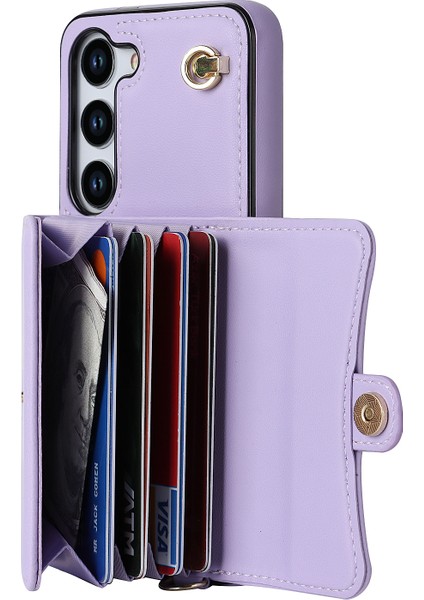 Samsung Galaxy S23 Için+ Rfıd Engelleme Telefon Kılıf Akordeon Stili Kart Yuvaları Kısa Kayış ve Uzun Kayış-Doğru ile Telefon Kickstand Kapak (Yurt Dışından)