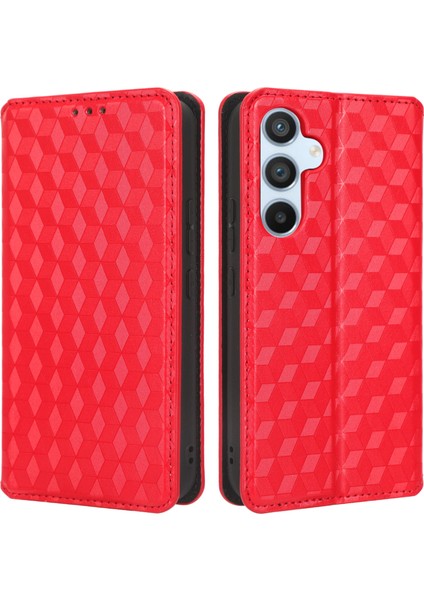 Samsung Galaxy A54 Için 5g Flip Telefon Kılıfı Rhombus Desen Baskılı Pu Deri Cüzdan Stand Kapak-Kırmızı (Yurt Dışından)
