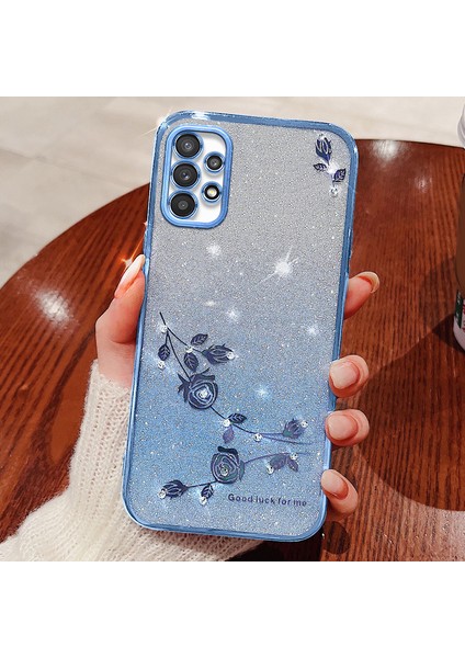 Samsung Galaxy A23 5g (Global VERSIYON)/A23 4g Rhinestone Dekor Dekoru Gradyan Çiçek Desen Telefon Tpu Kapak Blue (Yurt Dışından) fiyatları