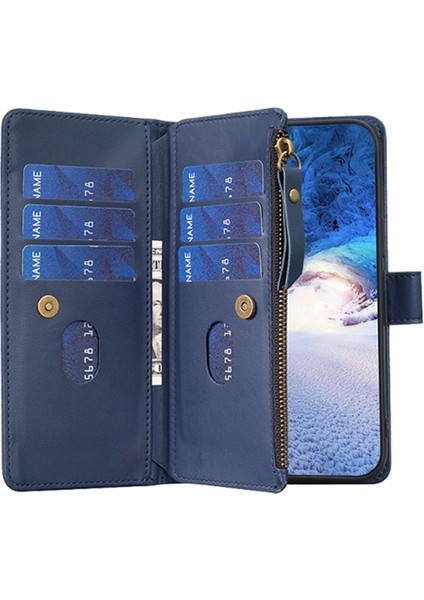 Samsung Galaxy A25 5g Cüzdan Stand Flip Cover Fermuar Cep Pu Deri Telefon Kılıf Mavisi (Yurt Dışından)