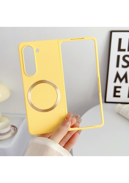 Samsung Galaxy Z For Fold5 5g Magsafe Cilt Touch Pc Slim Cover-Sarı ile Uyumlu Magnetik Telefon Kılıfı (Yurt Dışından)