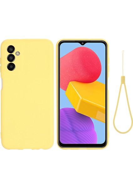 Samsung Galaxy M13 Için 4g Cep Telefon Kılıfı Sıvı Silikon Anti-Çizelge Anti Cep Telefonu Kabuğu Strap-Sarı ile (Yurt Dışından)