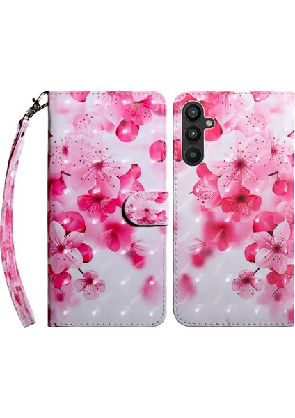 Samsung Galaxy A34 Için 5g Telefon Stand Pu Deri 3D Desen Baskı Cüzdan Kapak-Kırmızı Çiçek (Yurt Dışından)