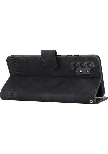 Samsung Galaxy A32 4g (Ab Versiyonu) Için Dierfeng Df-03 Pu Deri Telefon Kapağı, Stand Cüzdan Çizgileri Basılı Case Black (Yurt Dışından) fiyatları