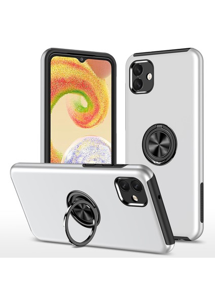 Samsung Galaxy A04 4g (164.4 x 76.3 x 9.1 Mm) Döner Yüzük Kickstand Telefon Kasası Sert Pc+Yumuşak Tpu Anti-Drop Cover Cover-Silver (Yurt Dışından)
