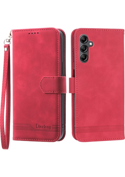 Samsung Galaxy A24 Için Dierfeng Df-03 4g Deri Telefon Vaka Çizgileri Baskılı Telefon Kapağı Cüzdan Stand-Red ile (Yurt Dışından)