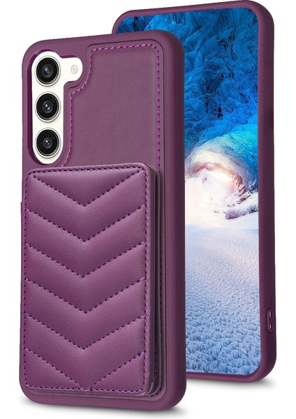 Samsung Galaxy S23+ Dalga Dikiş Dokusu Için BF26 Kart Tutucu Kickstand Case Tpu+ Pu Deri Telefon Kapak-Dark Mor (Yurt Dışından)