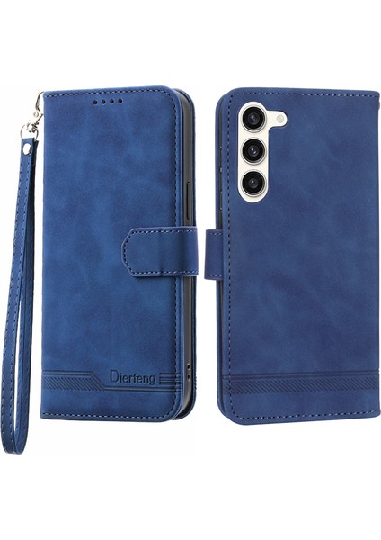 Dierfeng Df-03 Samsung Galaxy S23+IÇIN Cüzdan Telefon Kapağı, Çizgiler Basılı Pu Deri Stand Koruyucu Kılıf Mavisi (Yurt Dışından)