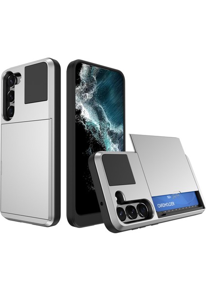 Samsung Galaxy S23 Için Cep Telefonu Kılıfı, Sürgülü Kart Tutucu Pc+Tpu Anti-Drop Cover-Silver (Yurt Dışından)