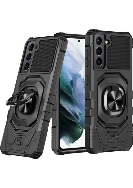 Pc+ Tpu Hibrid Telefon Kapağı Samsung Galaxy S21+ 5g Için Kickstand, Anti-Fall Hava Yastıkları Koruma Telefon Kılıfı Yerleşik Manyetik Tutucu Metal Sac-Black (Yurt Dışından)