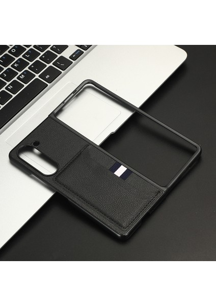 Samsung Galaxy Z Fold5 5g Pu Deri+Pc Telefon Kılıfı Litchi Doku Şok Geçirmez Kart Yuvası Kapak Black (Yurt Dışından)