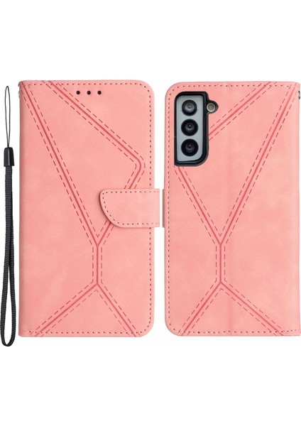 Samsung Galaxy Için HT05 S22+ 5g Baskılı Çizgi Deri Kılıf Deri Touch Cüzdan Telefon Stand Kapak Pembe (Yurt Dışından)