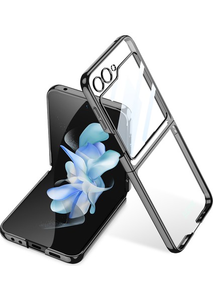 Samsung Galaxy Z Flip5 Için Gkk 5g Katlanır Telefon Kapağı Kabuğu Elektrokaplama Plastik Telefon Kılıfı Temperli Cam Ekran Film-Black (Yurt Dışından)