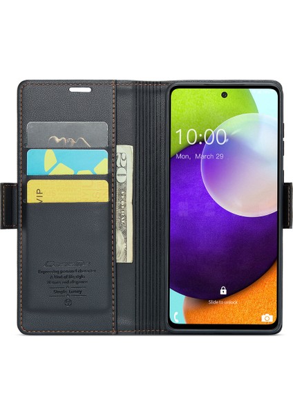 Samsung Galaxy A52 4G/A52S 5G/A52 5g Rfıd Engelleme Standı Deri Cüzdan Telefon Kapak Black Için (Yurt Dışından)