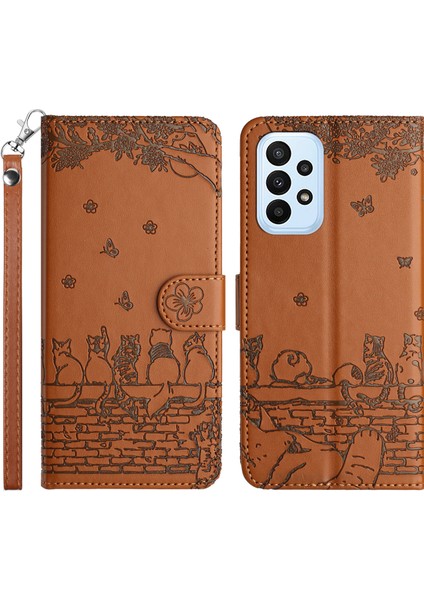 Samsung Galaxy A23 4G/A23 5g (Global VERSIYON)/M23 5G/F23 5g Cüzdan Telefon Kapağı Strap-Brown ile Basılmış Pu Deri Stand Telefon Kılıfı (Yurt Dışından)