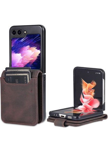 Samsung Galaxy Z Flip5 5g Pu Deri Telefon Kılıf Kickstand Card Yuvaları Kapak Koğuş (Yurt Dışından)