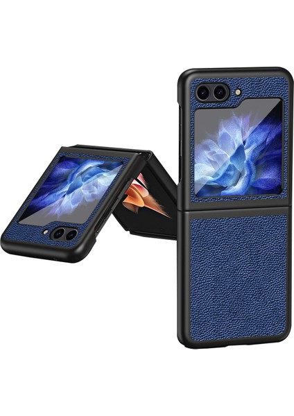 Samsung Galaxy Z Flip5 Için 5g Pu Deri Kaplamalı Pc Kılıfı Litchi Doku Koruyucu Telefon Kapak Sapfire (Yurt Dışından)