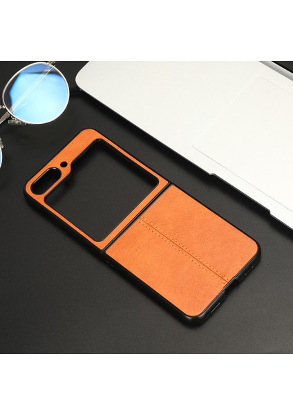Samsung Galaxy Z Flip5 5g Pu Deri+Sert Pc Telefon Kılıfı Dikiş Çizgileri Şok Geçirmez Kapak-Por (Yurt Dışından)