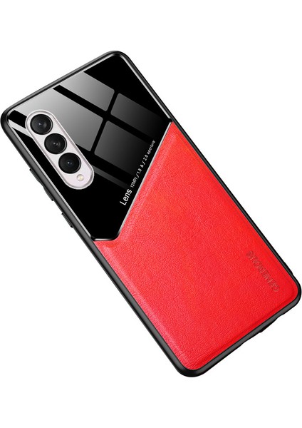 Samsung Galaxy Z Fold4 5g Pu Deri Kaplamalı Tpu+Pc Telefon Kılıfı Metal Metal Kırmızı (Yurt Dışından)