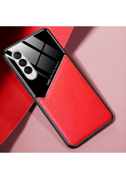 Samsung Galaxy Z Fold4 5g Pu Deri Kaplamalı Tpu+Pc Telefon Kılıfı Metal Metal Kırmızı (Yurt Dışından)