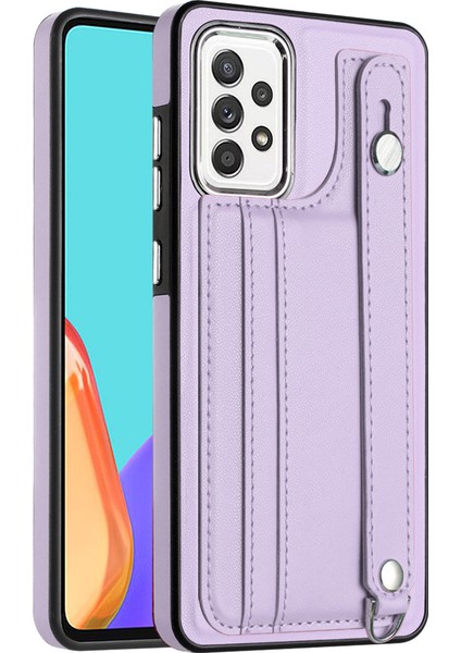 Seashell Digital Samsung Galaxy A52 4G/A52S 5G/A52 5g Pu Deri+Tpu Kart Tutucu Telefon Kapağı Kaç Kickstand Case-Purple (Yurt Dışından)