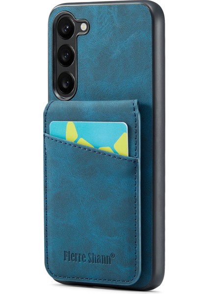 Samsung Galaxy S23 Için+ Telefon Kickstand Case Rfıd Engelleme Kartı Tutucu Deri+ Tpu Kapak-Mavi (Yurt Dışından)