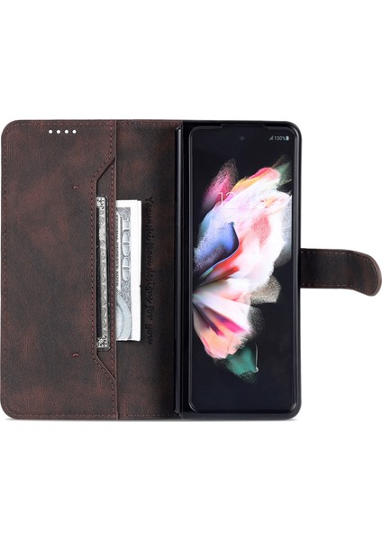 Samsung Galaxy Z Fold5 5g Pu Deri Cüzdan Telefon Kılıf Kickstand Shockproof Cover-Brown (Yurt Dışından)
