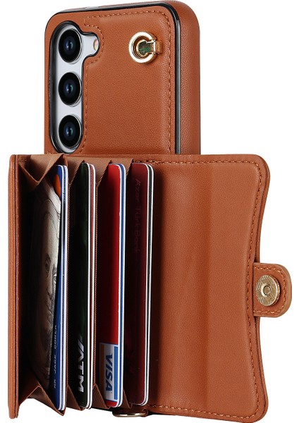 Samsung Galaxy S23 Için+ Rfıd Engelleme Telefon Kılıf Akordeon Stili Kart Yuvaları Kısa Kayış ve Uzun Kayış Kıllı Telefon Kickstand Kapak (Yurt Dışından)