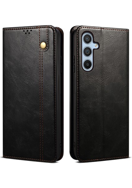 Samsung Galaxy A24 Için 4g Pu Deri Deri Flip Koruyucu Kılıf Mumsu Çılgın At Doku Doku Stand Cüzdan Kapak Black (Yurt Dışından)